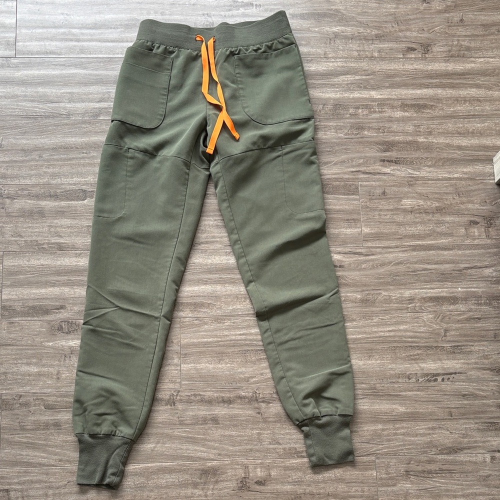 Figs Olive Green Jogger Pants with Orange Drawstring